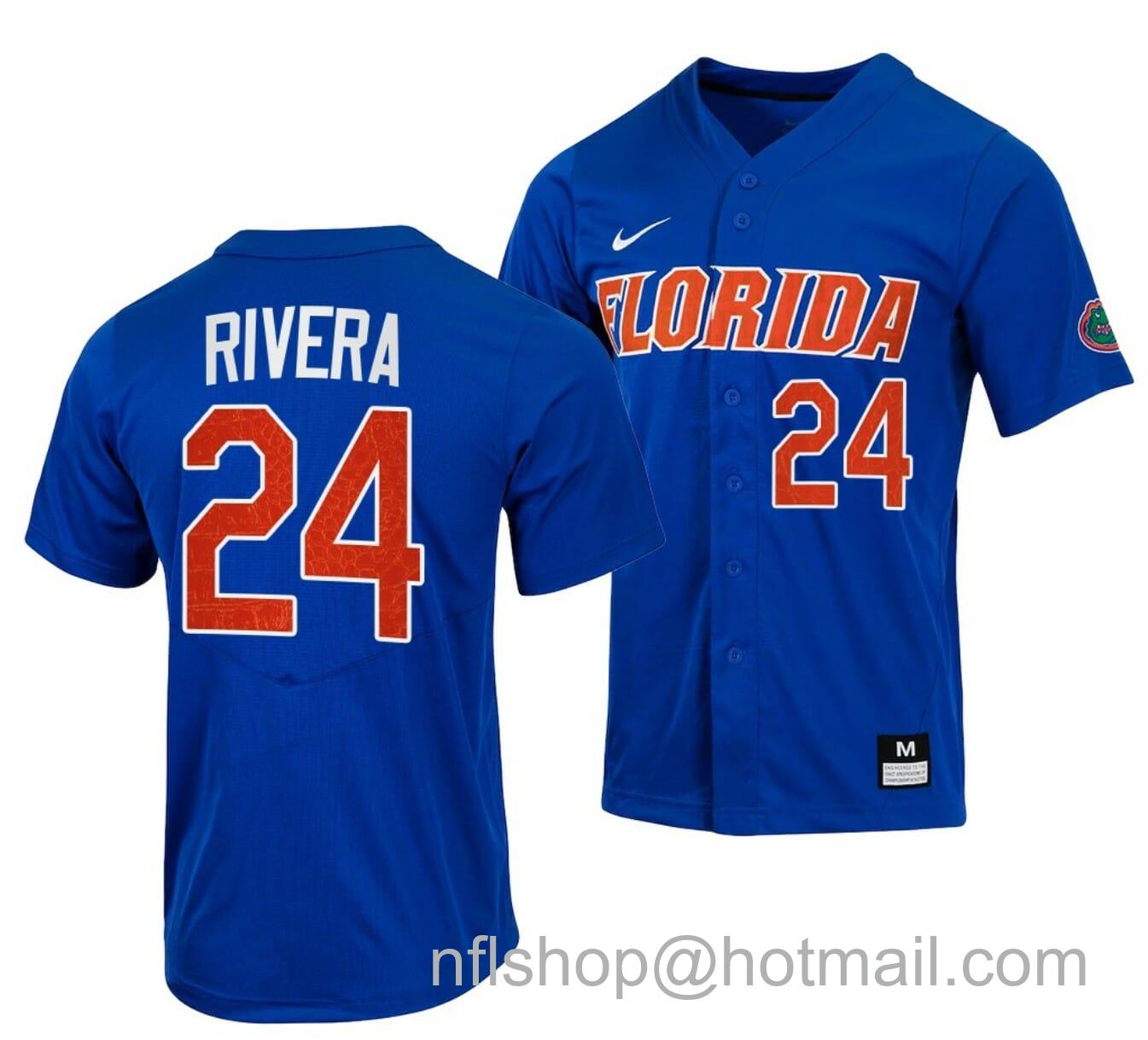 Men's Nike Josh Rivera Jersey Florida Gators Baseball NCAA College Royal Full-Button #24