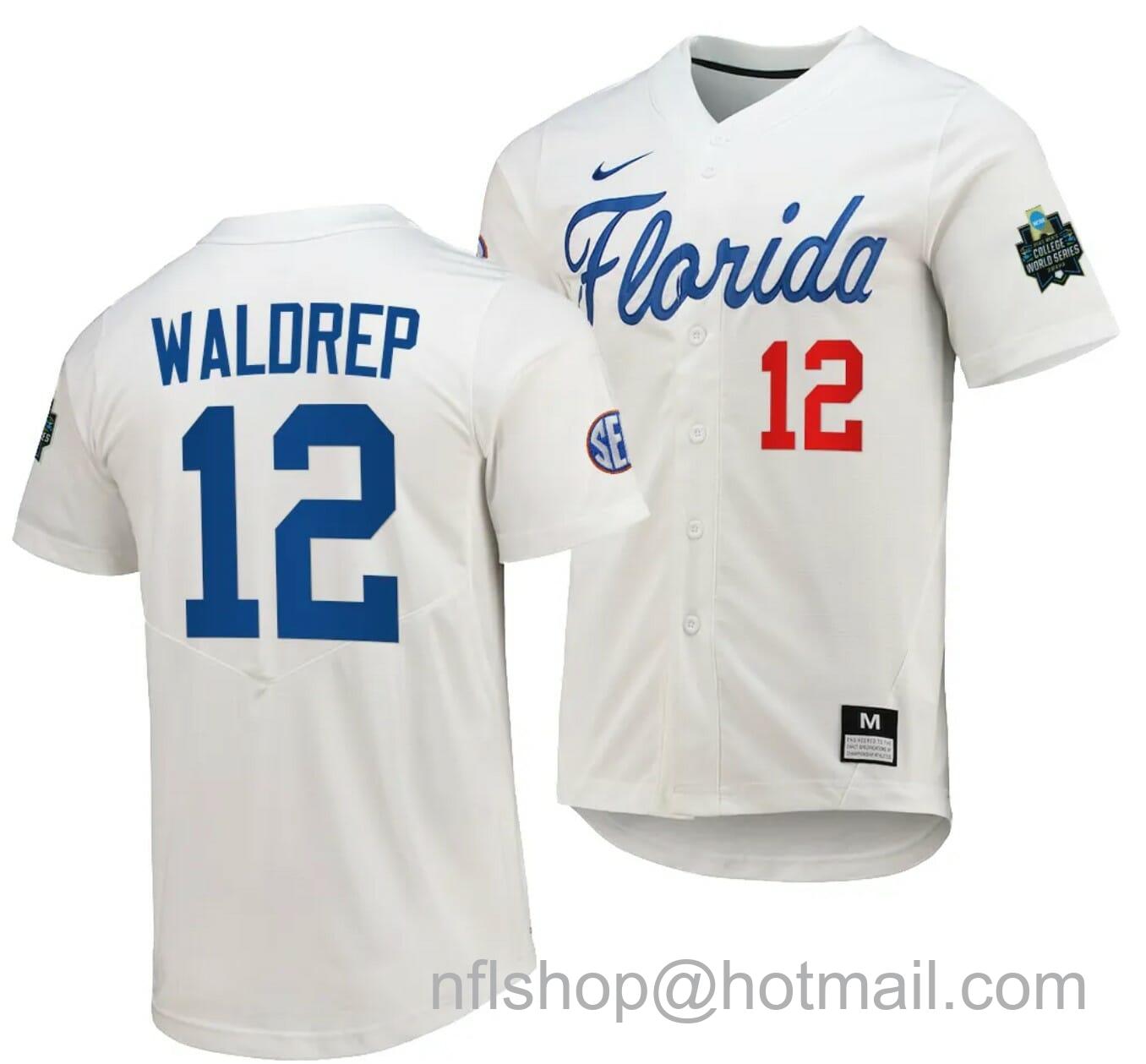 Men's Nike Hurston Waldrep Jersey Florida Gators 2023 College World Series White #12 Replica NCAA Baseball