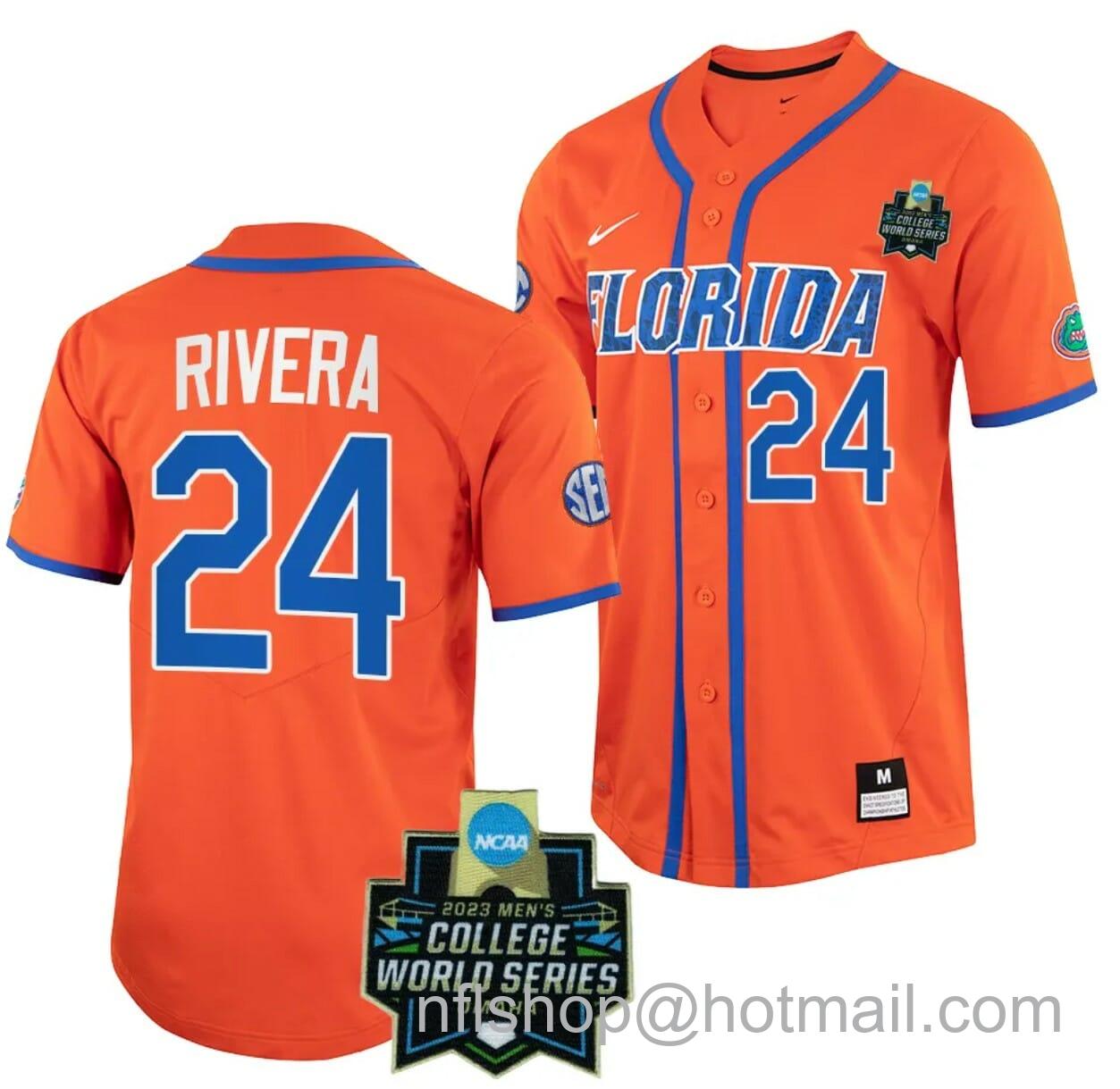 Men's Nike Josh Rivera Jersey Florida Gators #24 Orange NCAA 2023 College World Series Baseball