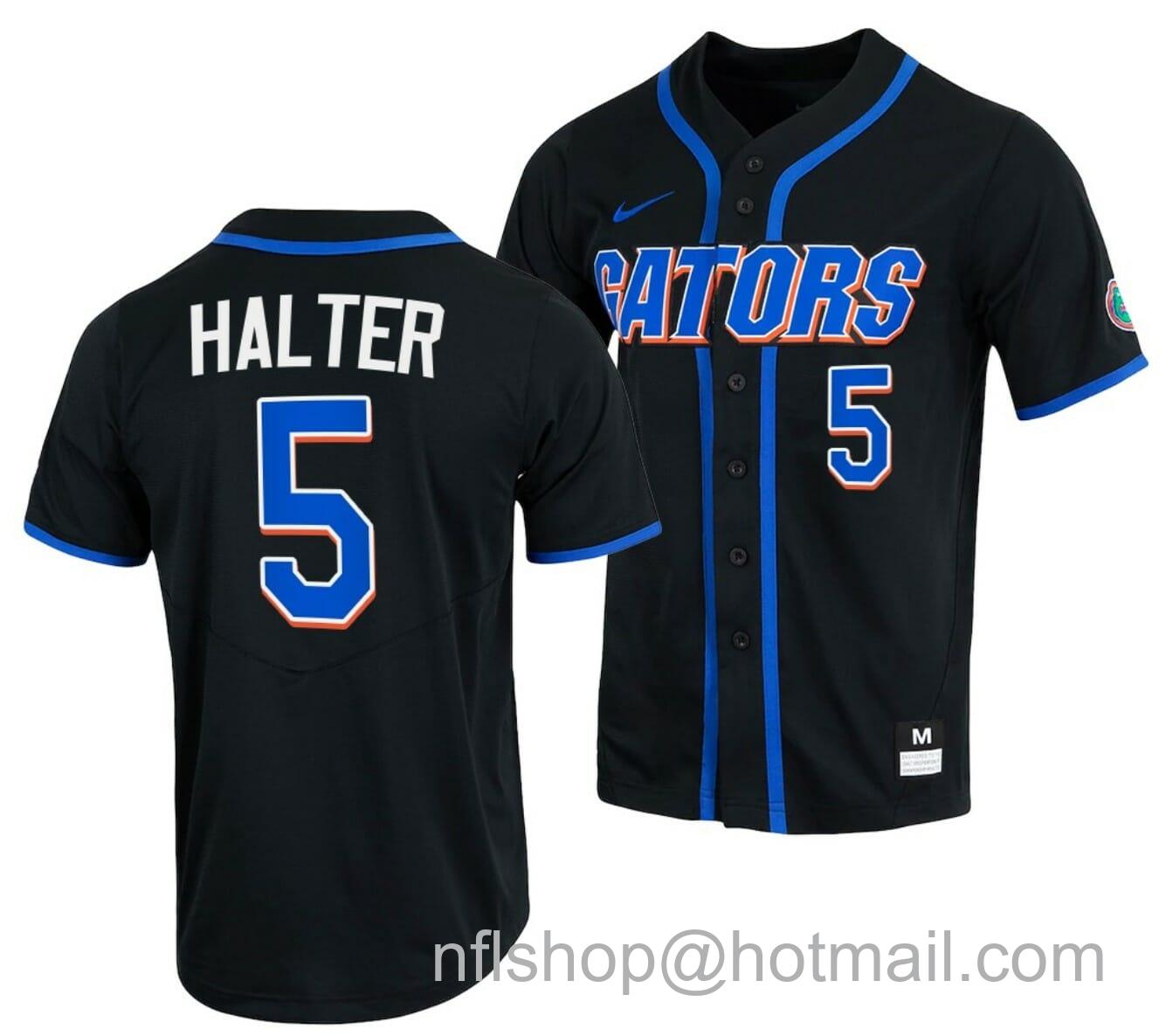 Men's Nike Colby Halter Jersey Florida Gators College Baseball Full-Button Black #5