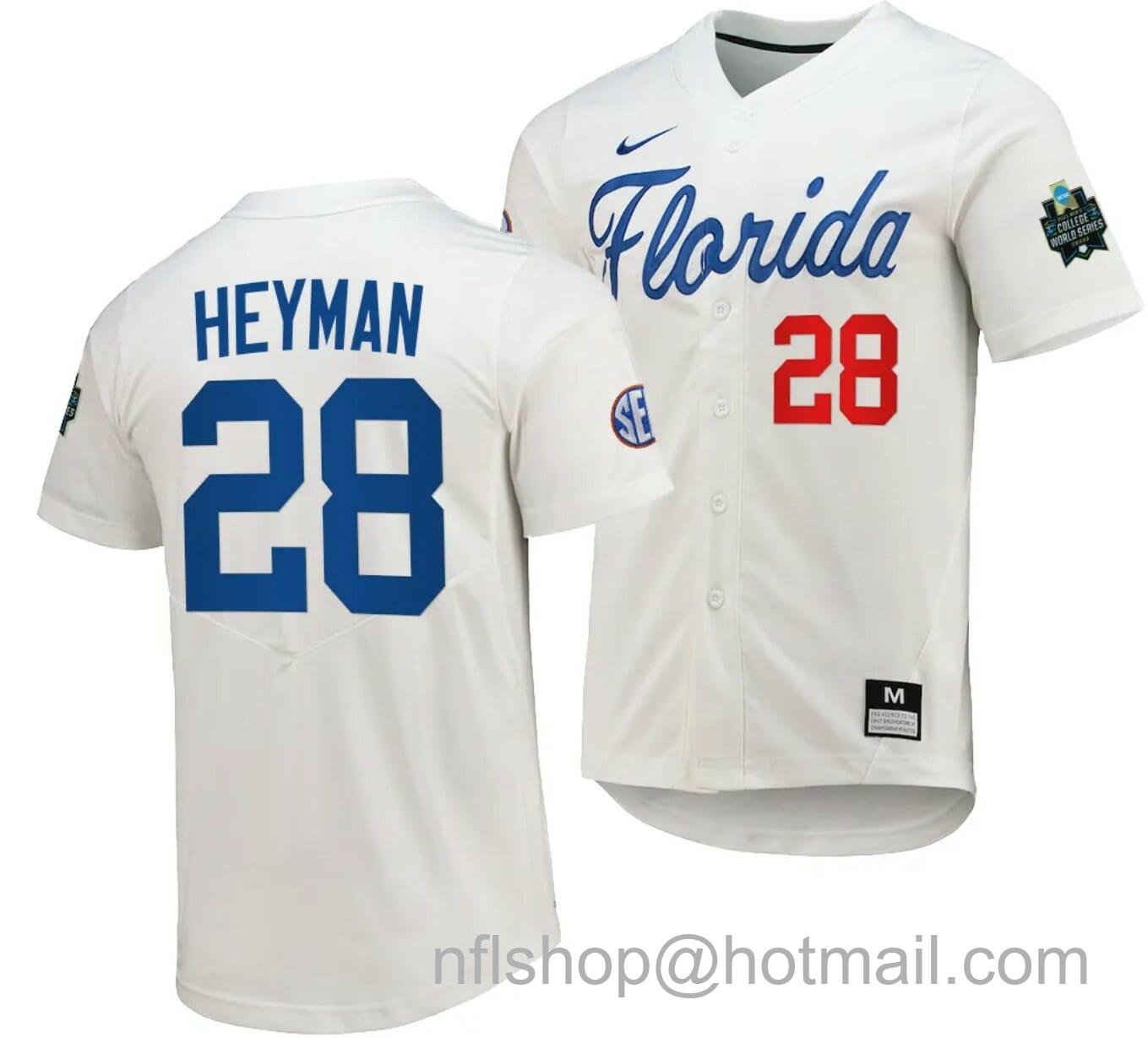 Men's Nike Luke Heyman Jersey Florida Gators 2023 College World Series White #28 Replica NCAA Baseball