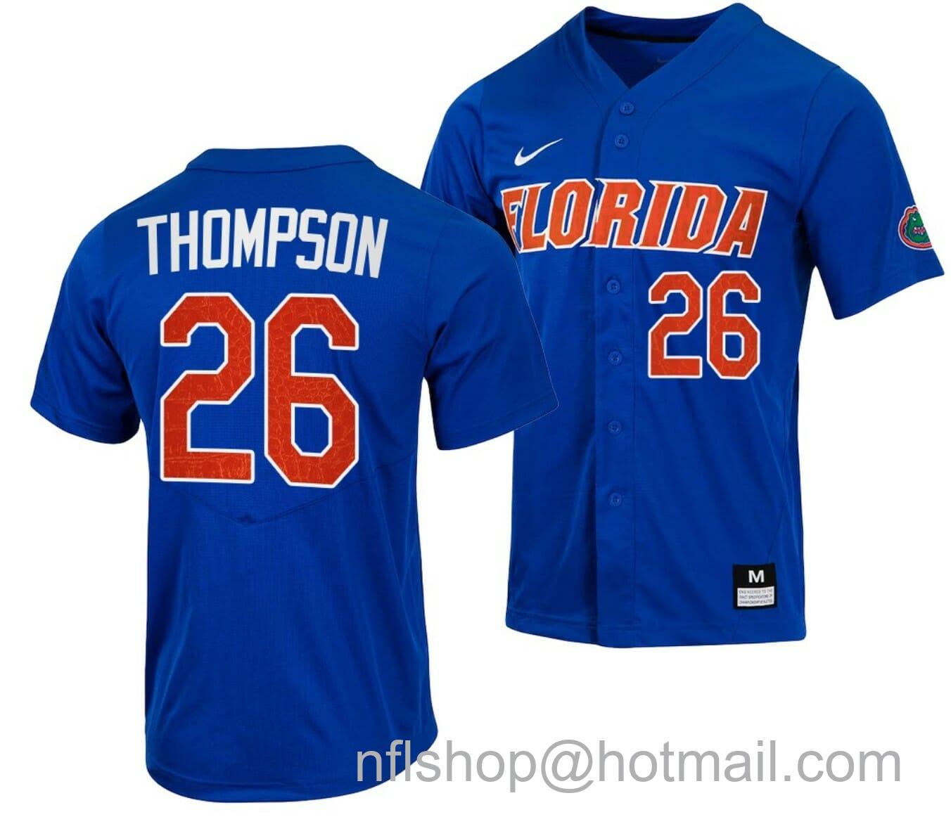 Men's Nike Sterlin Thompson Jersey Florida Gators College Baseball Full-Button Royal #26