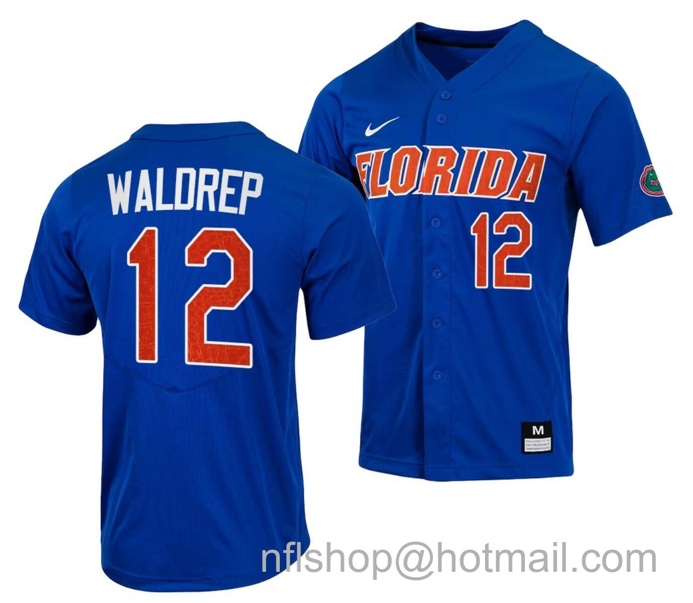 Men's Nike Hurston Waldrep Jersey Florida Gators College Baseball Full-Button Royal #12