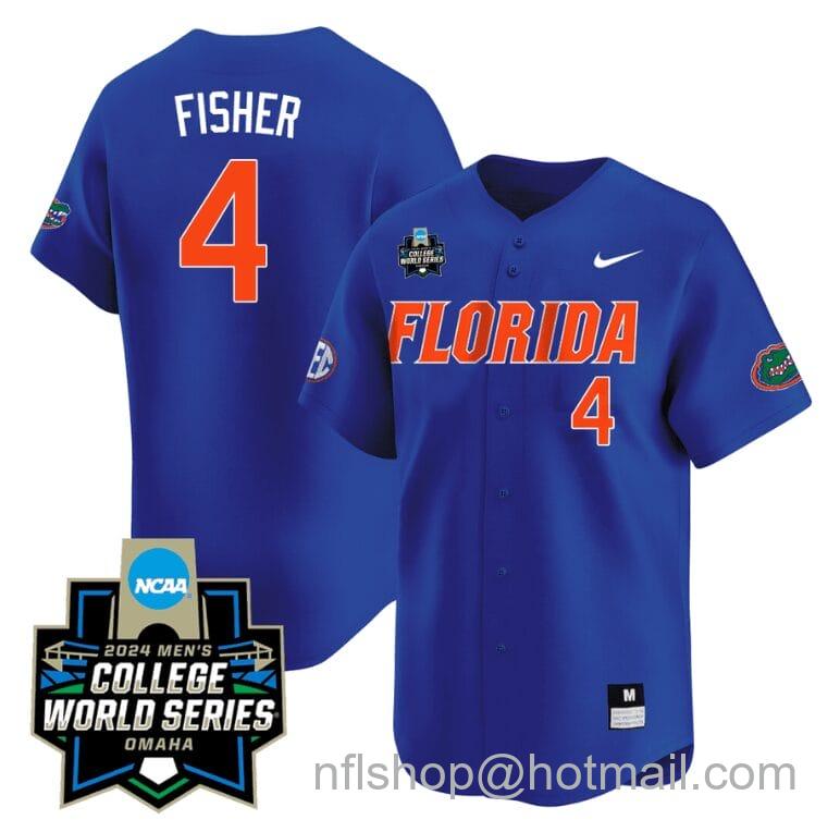 Men's Nike Cade Kurland Jersey #4 Florida Gators 2024 College World Series Vapor Premier Limited NCAA Baseball Stitched Florida Blue