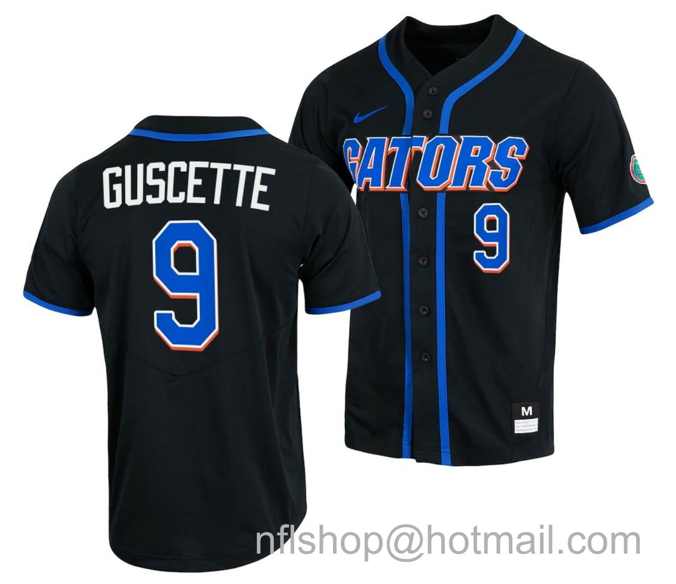 Men's Nike Mac Guscette Jersey Florida Gators College Baseball Full-Button Black #9