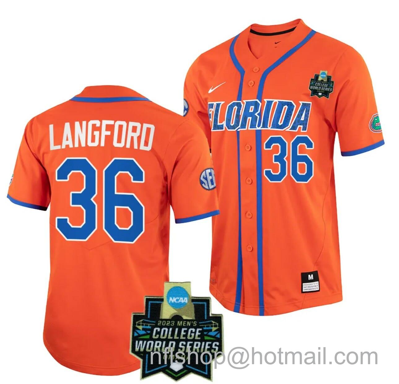 Men's Nike Wyatt Langford Jersey Florida Gators #36 Orange NCAA 2023 College World Series Baseball