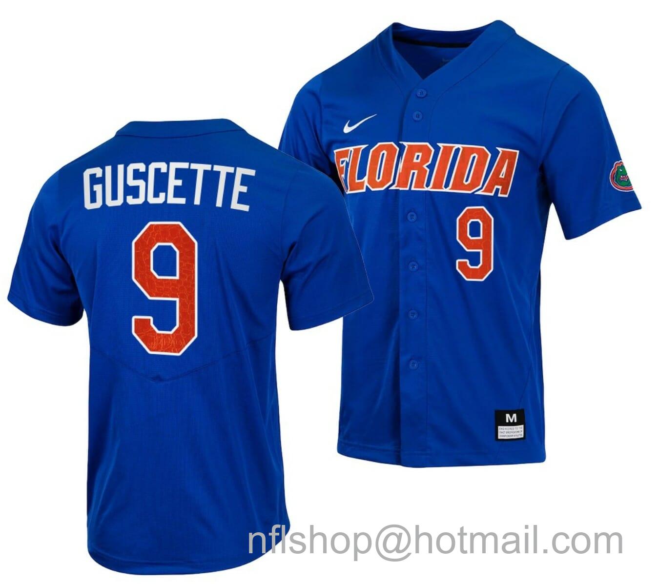 Men's Nike Mac Guscette Jersey Florida Gators College Baseball Full-Button Royal #9