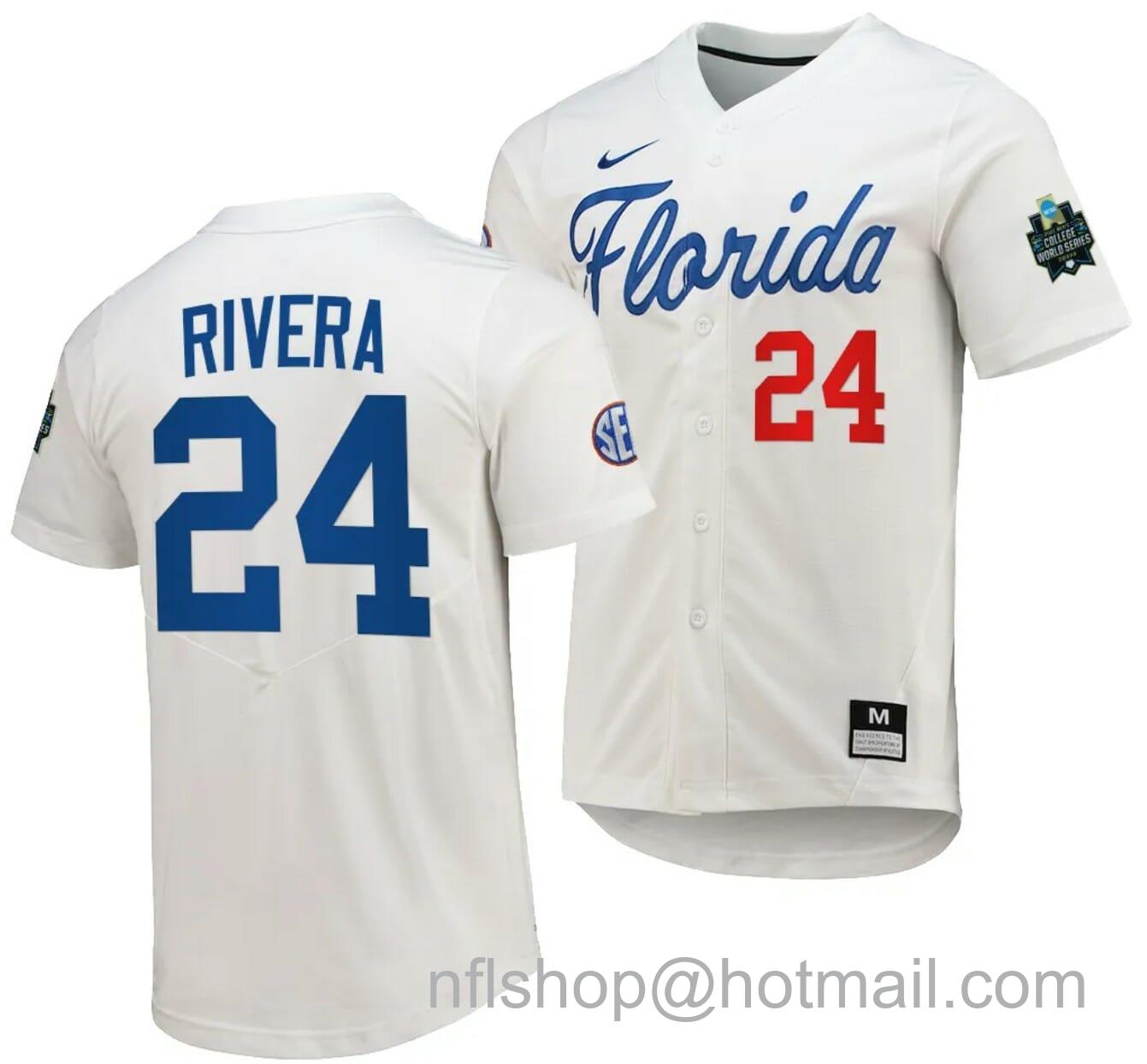 Men's Nike Josh Rivera Jersey Florida Gators 2023 College World Series White #24 Replica NCAA Baseball