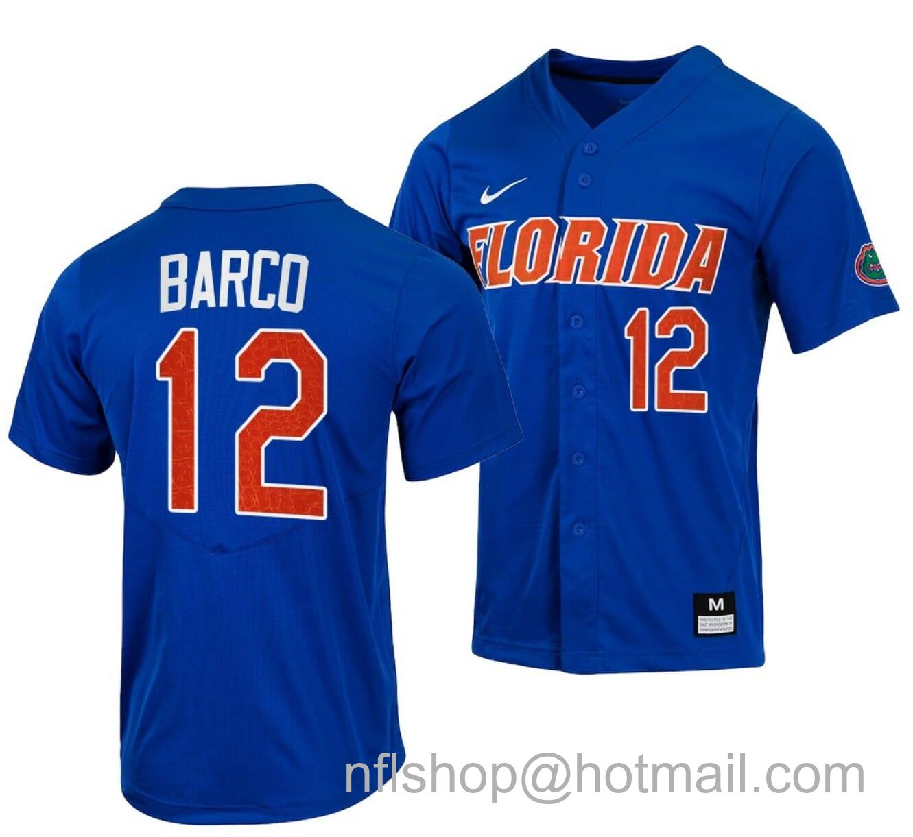 Men's Nike Hunter Barco Jersey Florida Gators Baseball NCAA College Full-Button Royal #12