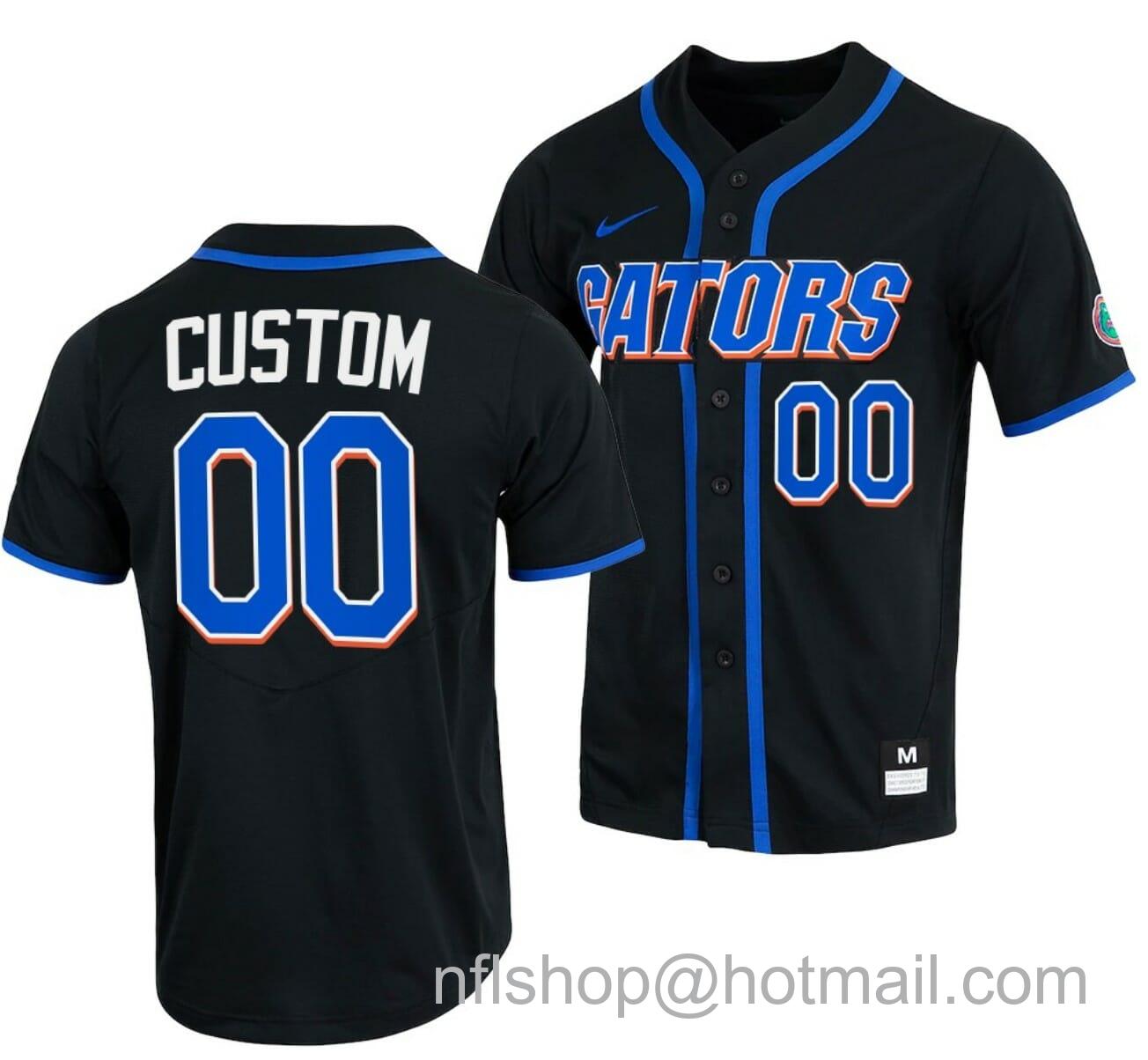 Men's Nike Custom Florida Gators Baseball Jersey Name and Number NCAA College Full Button Black