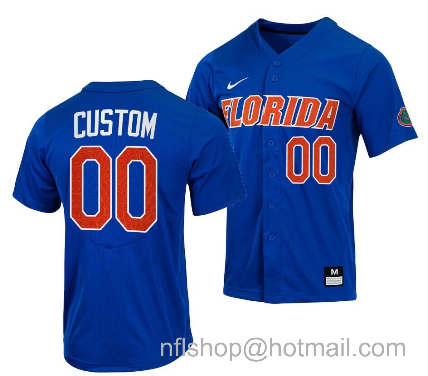 Men's Nike Custom Florida Gators Baseball Jersey Name and Number NCAA College Full Button Royal