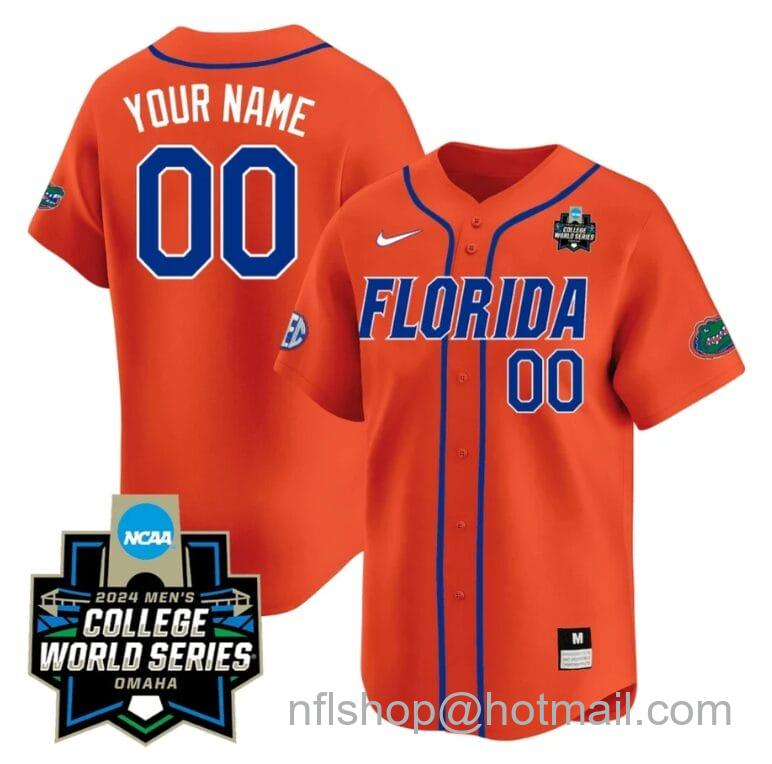 Men's Nike Custom Florida Gators Jersey 2024 College World Series Vapor Premier Limited NCAA Baseball Stitched Orange