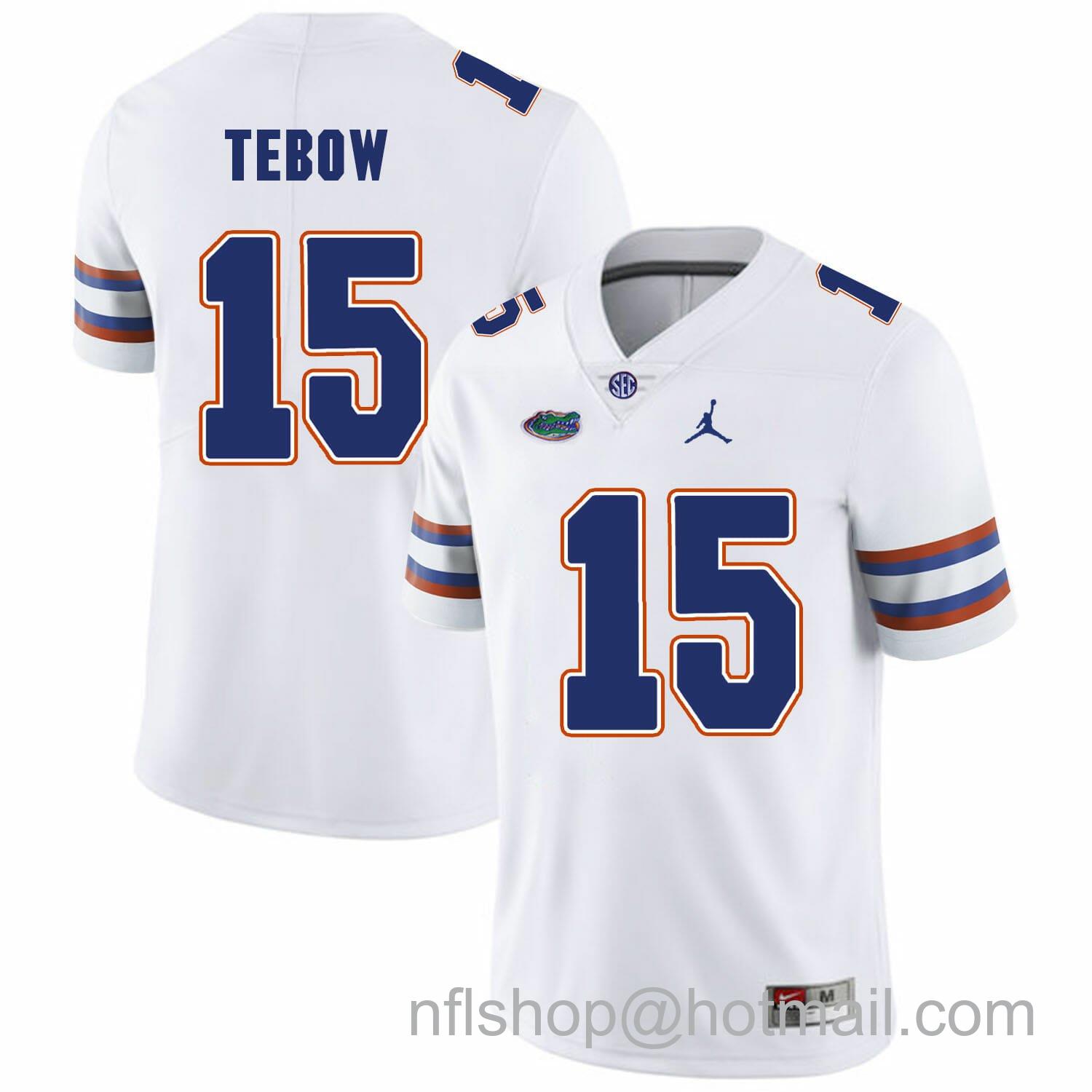 Men's Jordan Brand Florida Gators #15 Tim Tebow College Football Jersey White Logo Patch