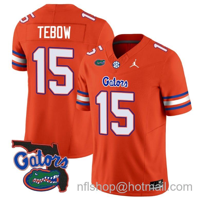 Men's Jordan Brand Tim Tebow Jersey #15 Florida Gators Vapor Limited Florida Map College Football Orange