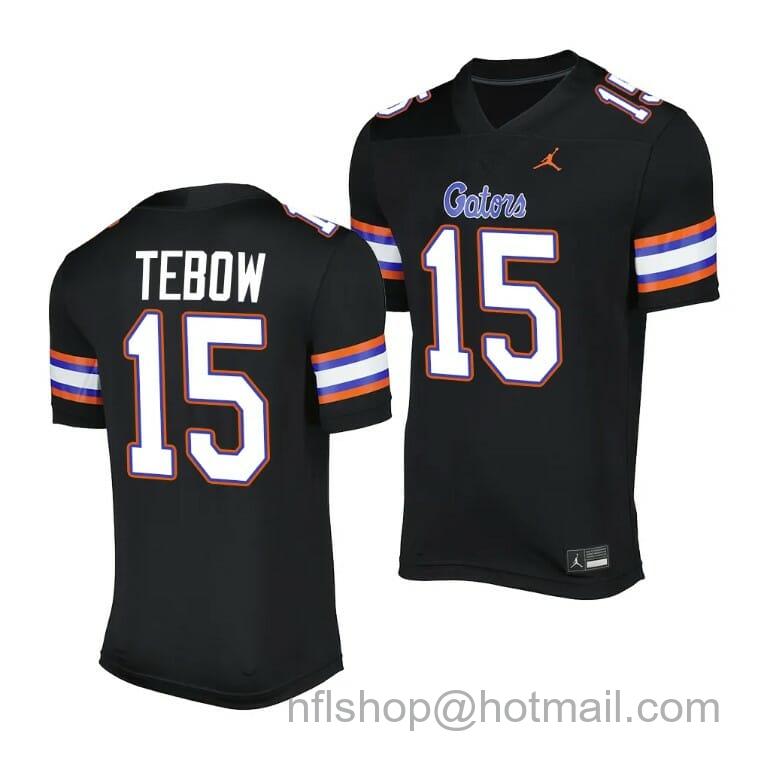 Men's Jordan Brand Florida Gators Tim Tebow Jersey #15 Alternate Game Black 2023 Salute To Service Uniform