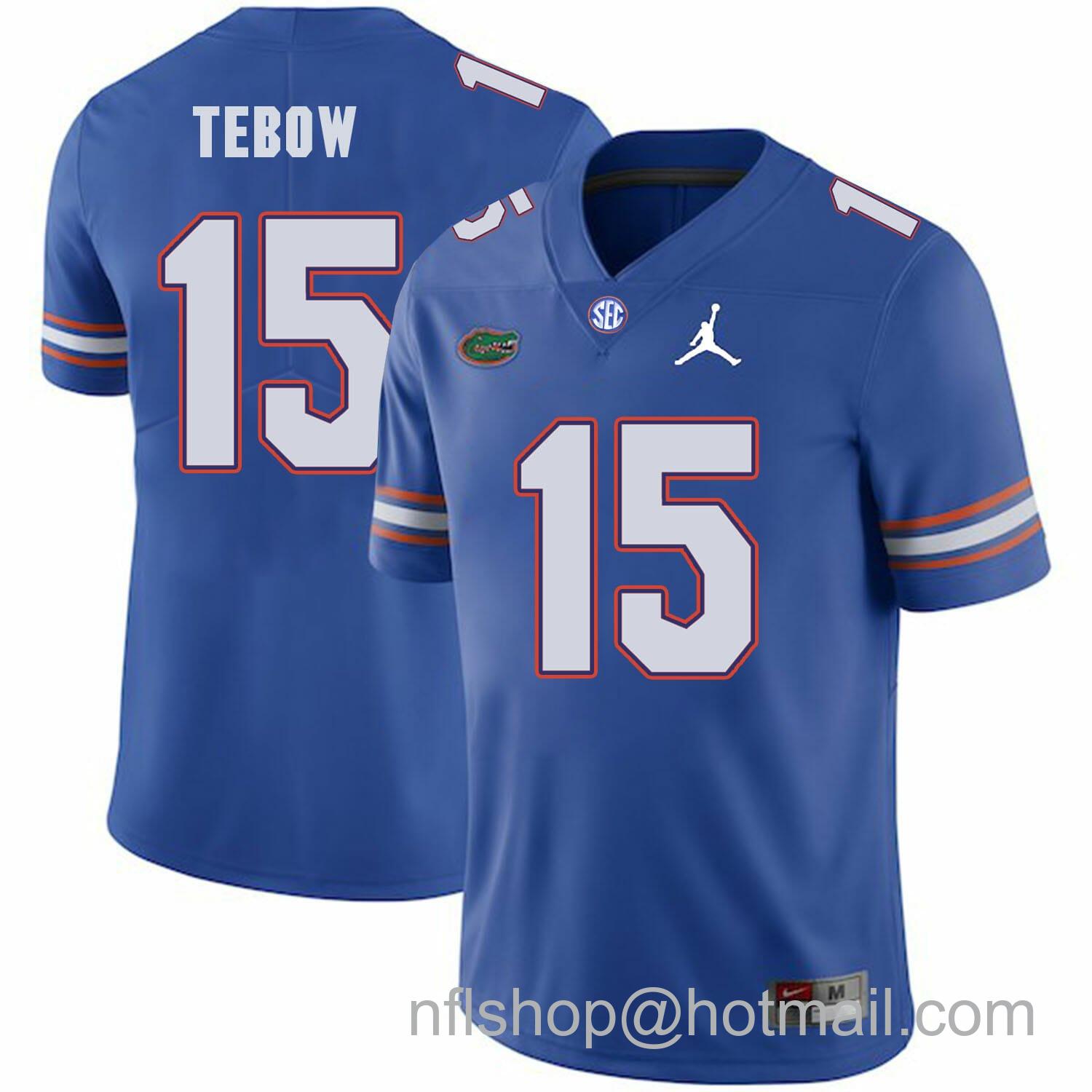 Men's Jordan Brand Florida Gators #15 Tim Tebow College Football Jersey Blue Logo Patch