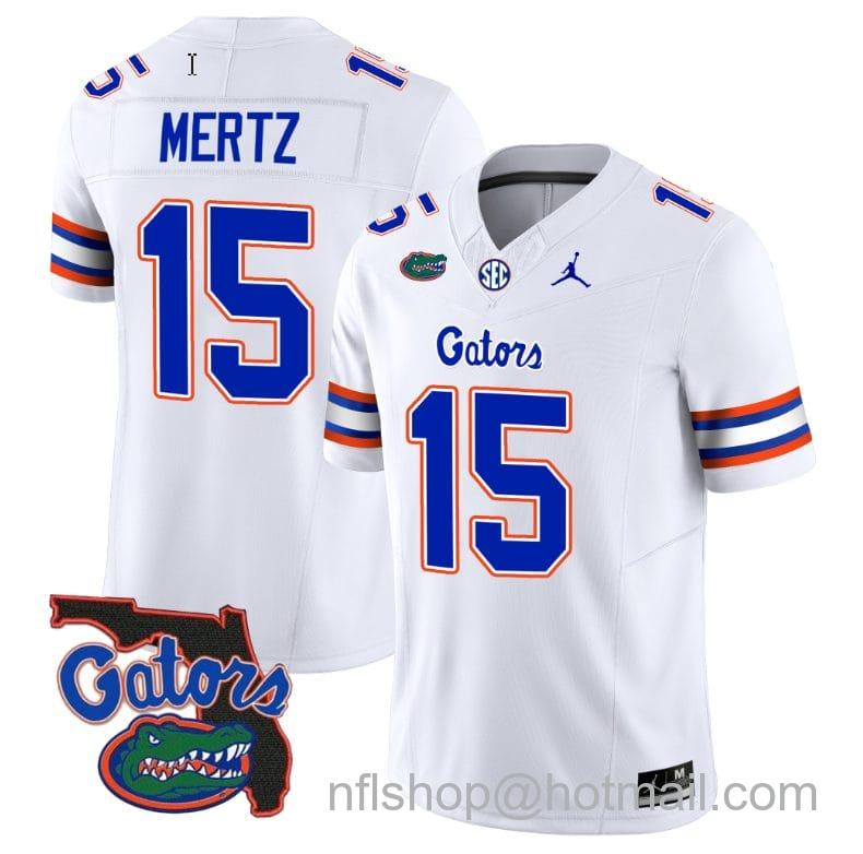 Men's Jordan Brand Graham MertzJersey #15 Florida Gators Vapor Limited Florida Map College Football White