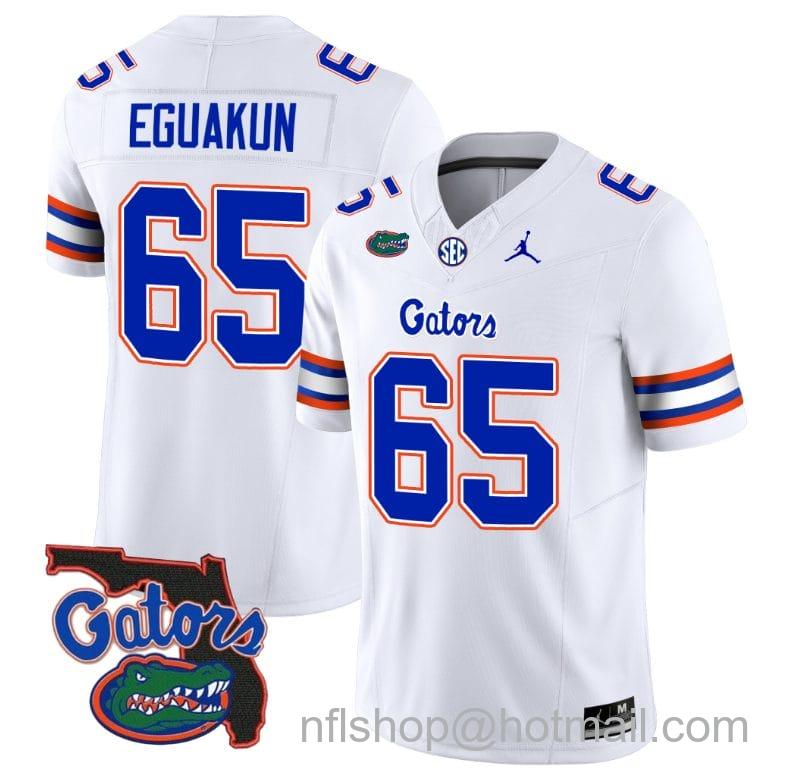 Men's Jordan Brand Kingsley Eguakun Jersey #65 Florida Gators Vapor Limited Florida Map College Football White