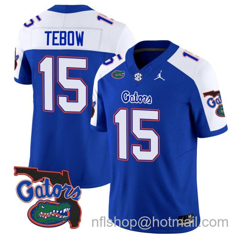 Men's Jordan Brand Tim Tebow Jersey #15 Florida Gators Vapor Limited Florida Map College Football Royal Alternate