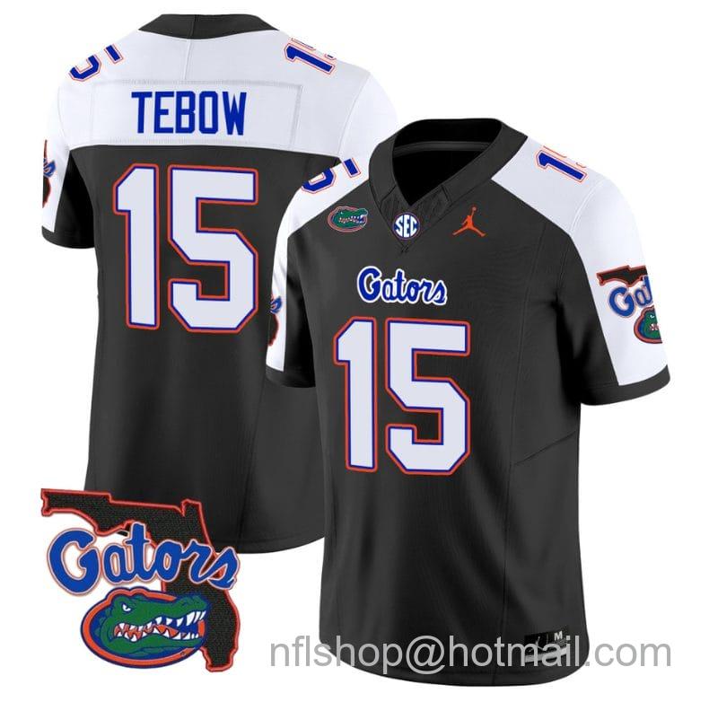 Men's Jordan Brand Tim Tebow Jersey #15 Florida Gators Vapor Limited Florida Map College Football Black Alternate