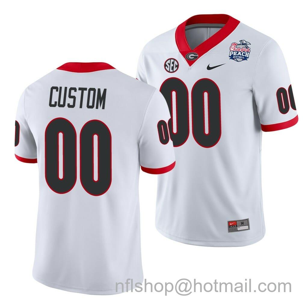 Men's Nike Personalized Georgia Bulldog Jersey 2021 Peach Bowl White College Football