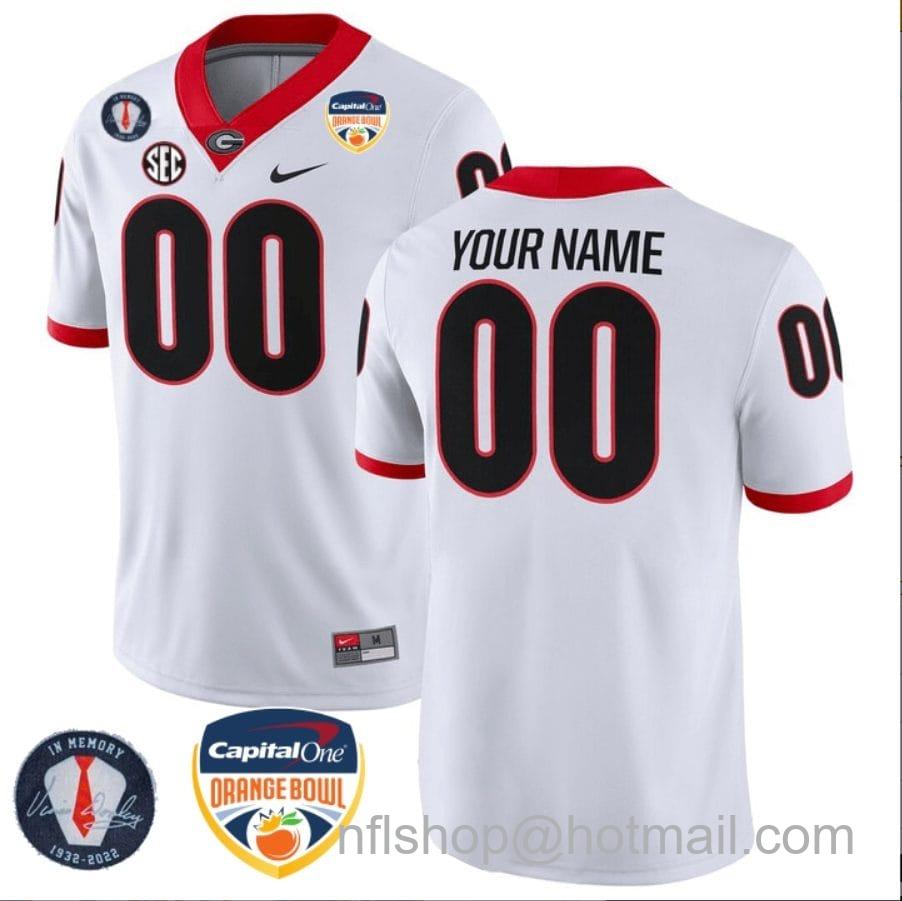 Men's Nike Custom Georgia Bulldogs Jersey Name and Number Orange Bowl Patch Football White