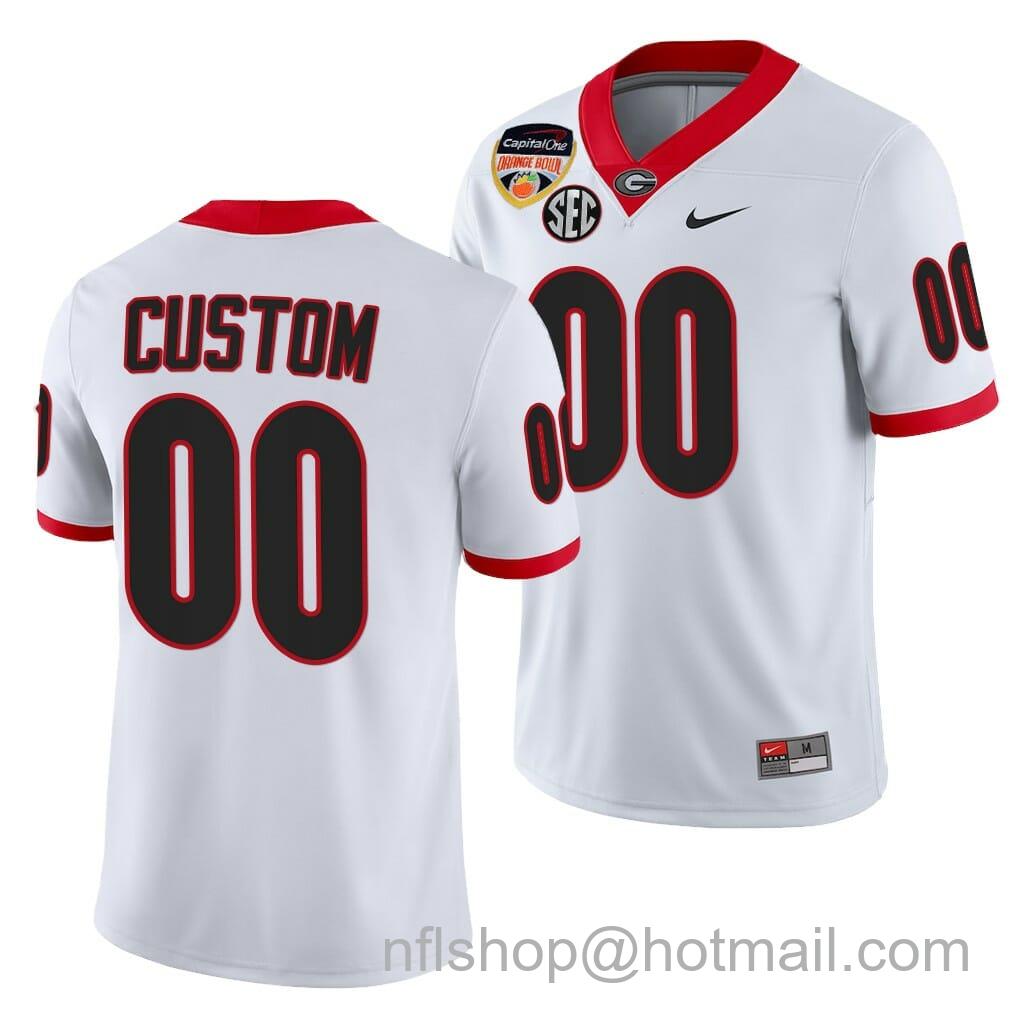 Men's Nike Georgia Bulldogs Jersey Custom 2021 Orange Bowl White 100th Anniversary