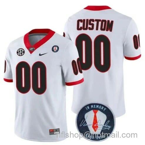 Men's Nike Personalized Georgia Bulldog Jersey Players Jersey Honoring Vince Dooley Patch Custom White