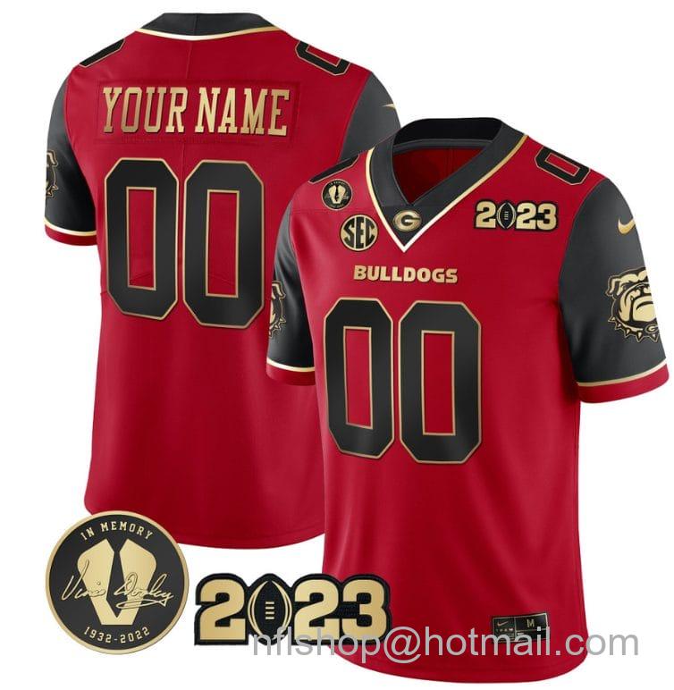 Men's Nike Custom Georgia Bulldogs Jersey Name and Number Football 2023 Vince Dooley Patch Gold Color Red