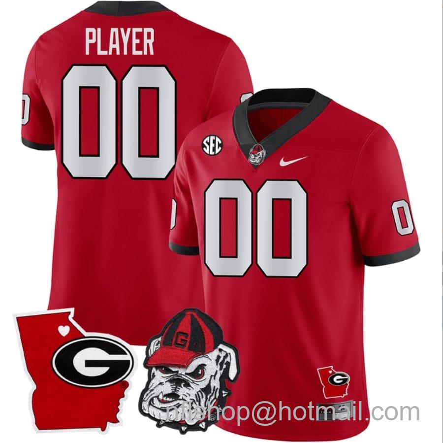 Men's Nike Custom Georgia Bulldogs Jersey Name and Number Georgia State Map College Football Stitched Red