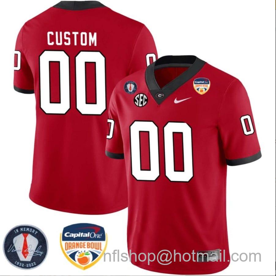 Men's Nike Custom Georgia Bulldogs Jersey Name and Number Orange Bowl Patch Football Red