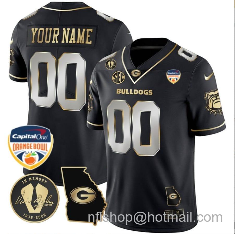 Men's Nike Custom Georgia Bulldogs Jersey Name and Number Orange Bowl Patch Football Black Limited