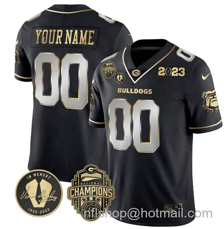 Men's Nike Custom Georgia Bulldogs Jersey Name and Number Football 2023 Back To Back Champions Vince Dooley Patch Black Limited