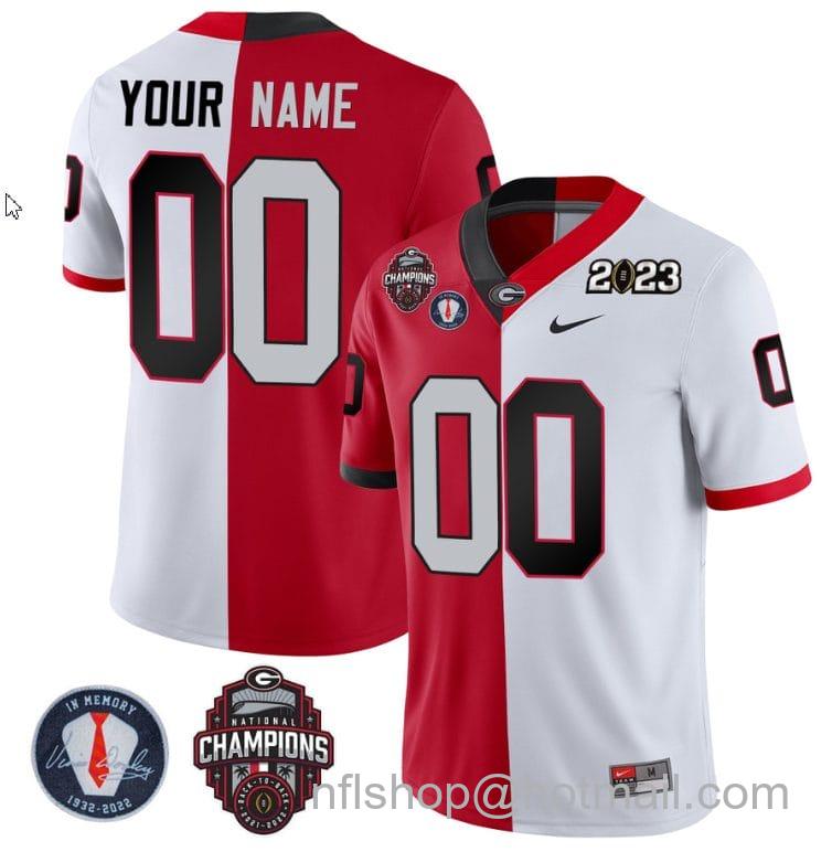 Men's Nike Custom Georgia Bulldogs Jersey Name and Number Football 2023 Back To Back Champions Vince Dooley Patch Split