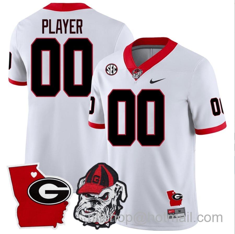 Men's Nike Custom Georgia Bulldogs Jersey Name and Number Georgia State Map College Football Stitched White