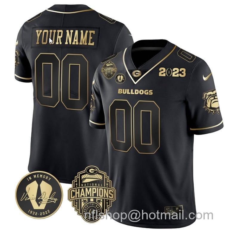 Men's Nike Custom Georgia Bulldogs Jersey Name and Number Football 2023 Back To Back Champions Vince Dooley Patch Black Gold