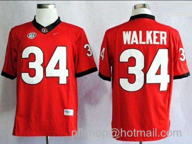 Men's Nike Georgia Bulldogs #34 Herschel Walker Red SEC Patch Limited Stitched Jersey