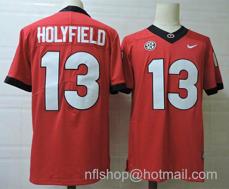 Men's Nike Georgia Bulldogs Elijah Holyfield Jersey #13 College Football Game Red