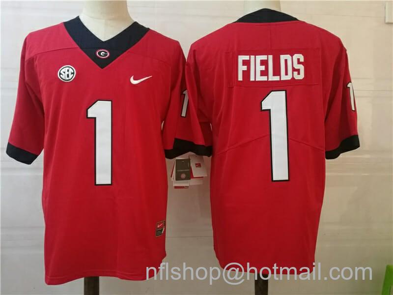 Men's Nike Georgia Bulldogs #1 Justin Fields College Football Jersey Red