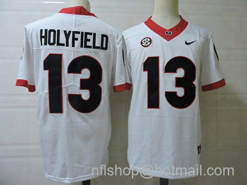 Men's Nike Georgia Bulldogs Elijah Holyfield Jersey #13 College Football Game White