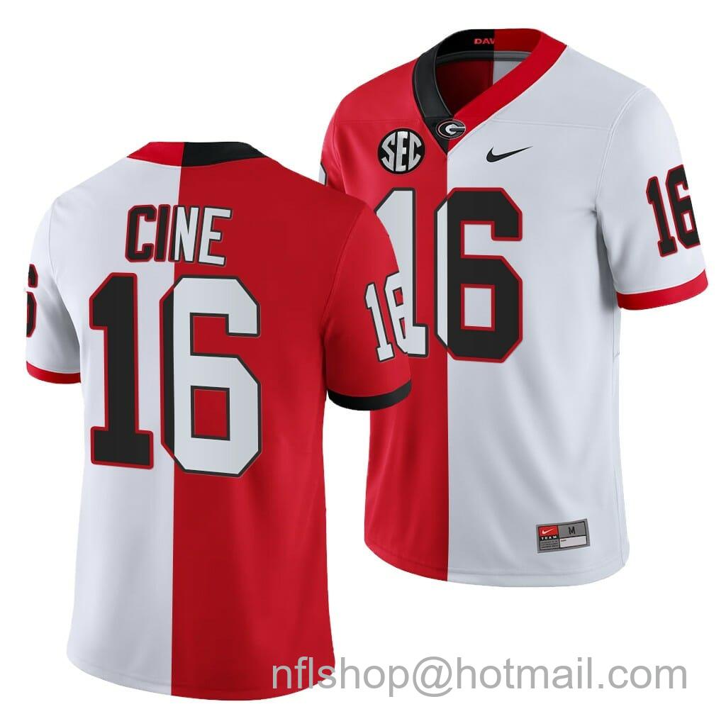 Men's Nike Georgia Bulldogs #16 Lewis Cine Red White 2021-22 Split Edition College Football Jersey