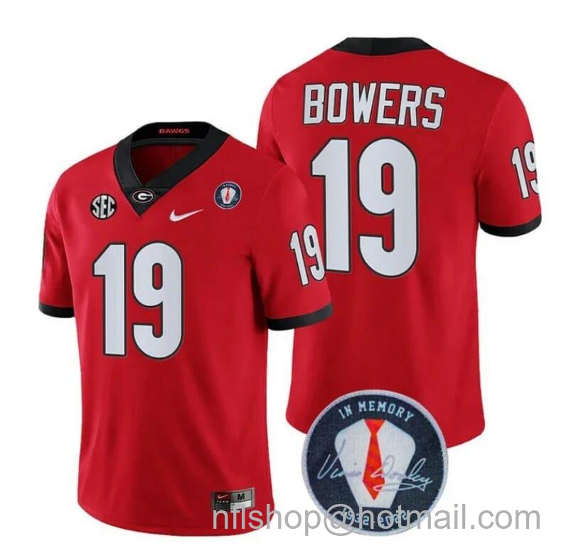 Men's Nike Georgia Bulldogs Brock Bowers Jersey #19 Honoring Vince Dooley Patch All Stitched Red