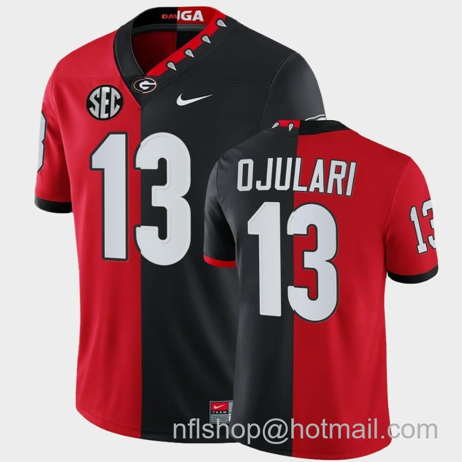 Men's Nike Georgia Bulldogs #13 Azeez Ojulari Red Black Split Edition 100th Season Alumni Jersey