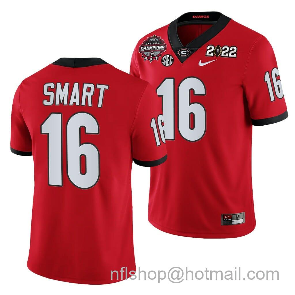 Men's Nike UGA Kirby Smart Jersey #16 2021-22 CFP National Champions Red Honor Coah Uniform