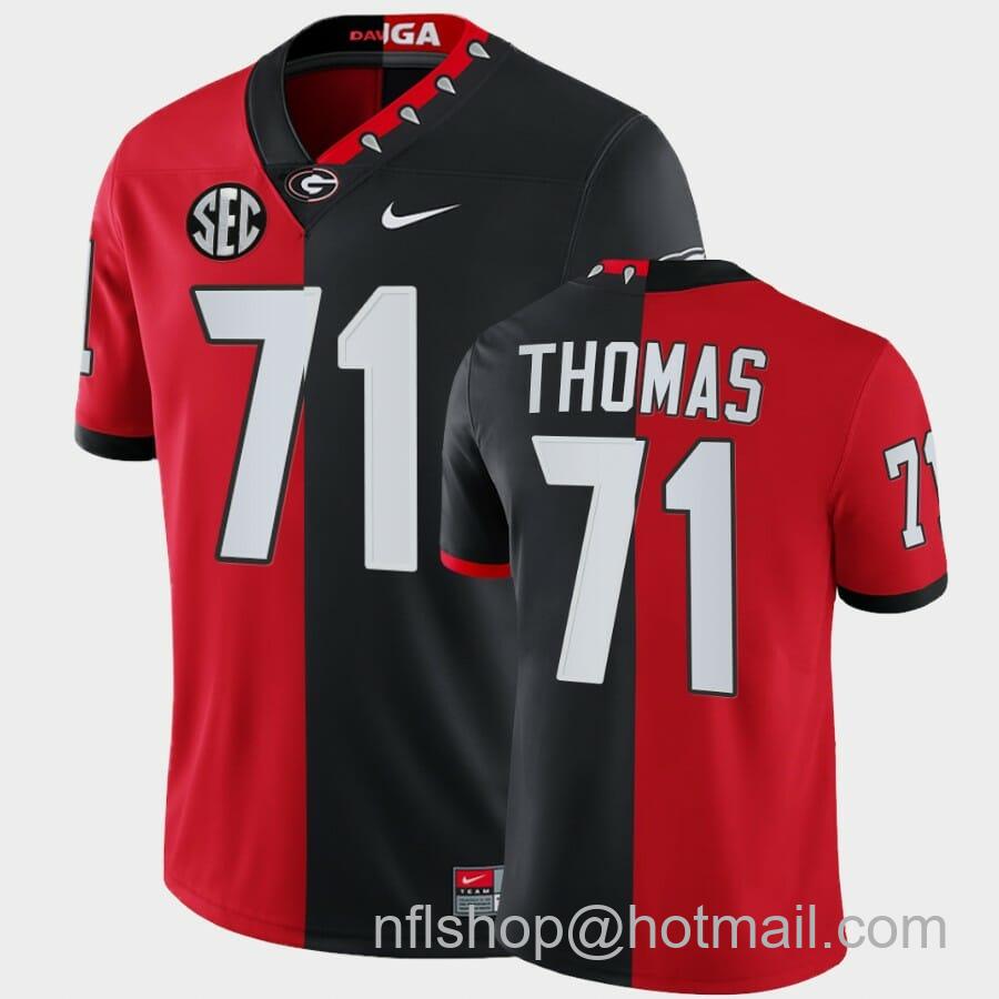 Men's Nike Georgia Bulldogs #71 Andrew Thomas Red Black Split Edition 100th Season Alumni Jersey