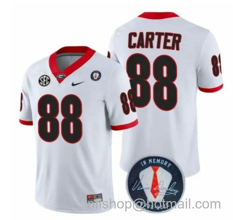 Men's Nike Georgia Bulldogs Jalen Carter Jersey #88 Honoring Vince Dooley Patch All Stitched White