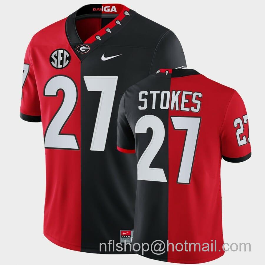 Men's Nike Georgia Bulldogs #27 Eric Stokes Red Black Split Edition 100th Season Alumni Jersey