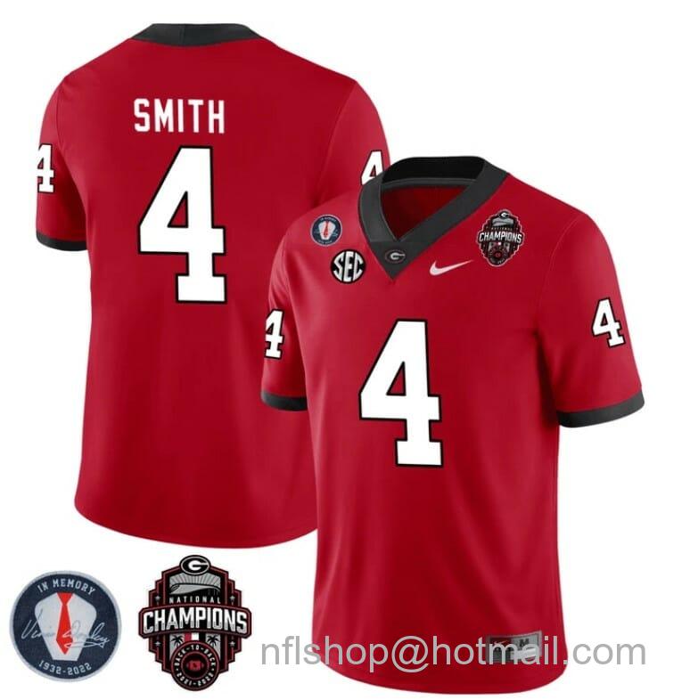 Men's Nike Georgia Bulldogs Nolan Smith Jersey #4 Back To Back National Champions College Football Red