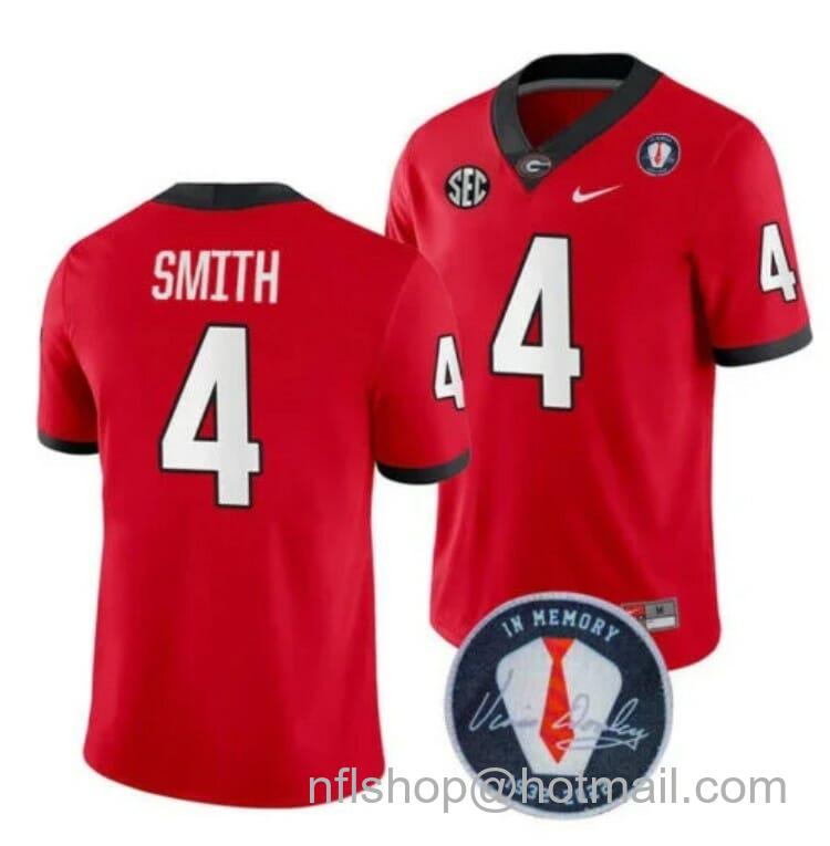 Men's Nike Georgia Bulldogs Nolan Smith Jersey #4 Honoring Vince Dooley Patch All Stitched Red