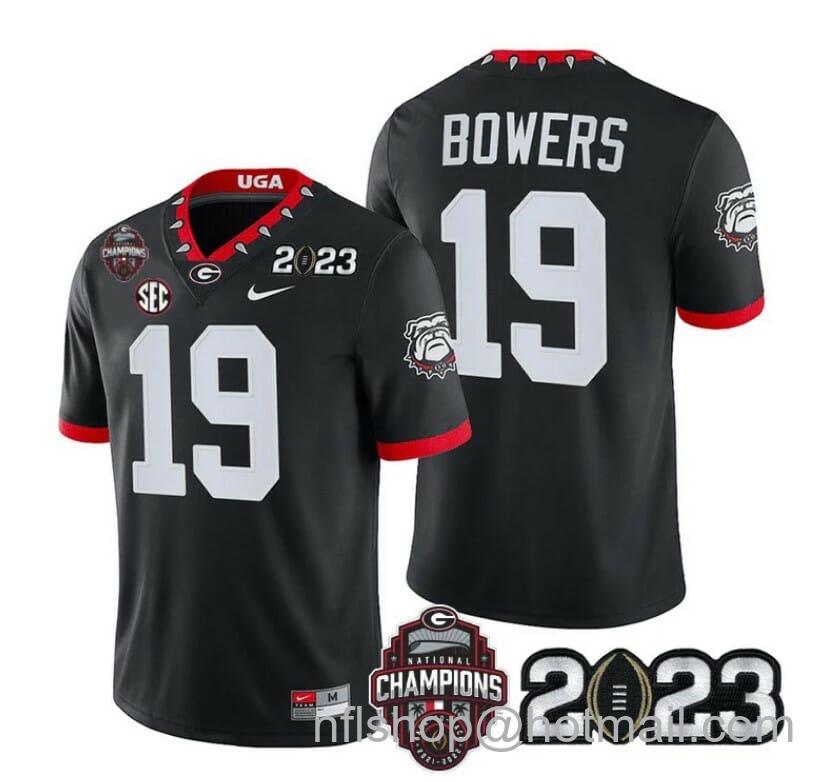 Men's Nike Georgia Bulldogs Brock Bowers Jersey #19 CFP National Champions Patch 2023 All Stitched Black